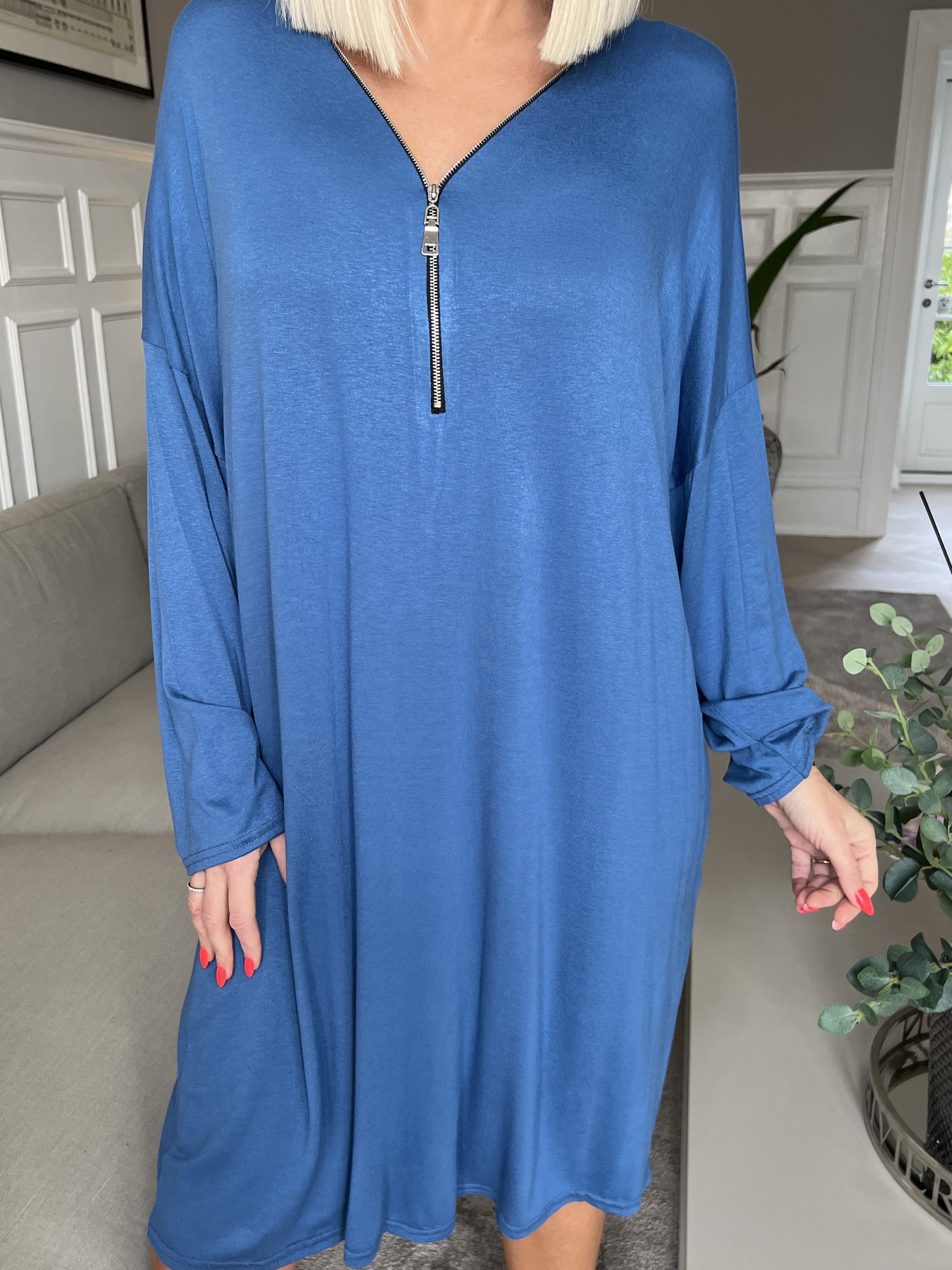 Lorenza plain - Tunika klänning i jersey med dragkedja